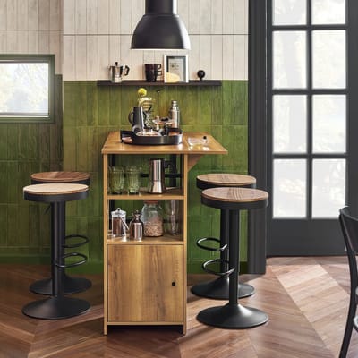 QUESTYR Uitschuifbare Bartafel – Industrieel Design – Hoge Tafel / Eettafel – Stevig Metaal Frame – Bruin