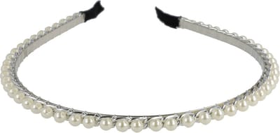 Haarsoires Haarband Diadeem 0,5cm – Parels Ketting – Metaal – Wit Zilver