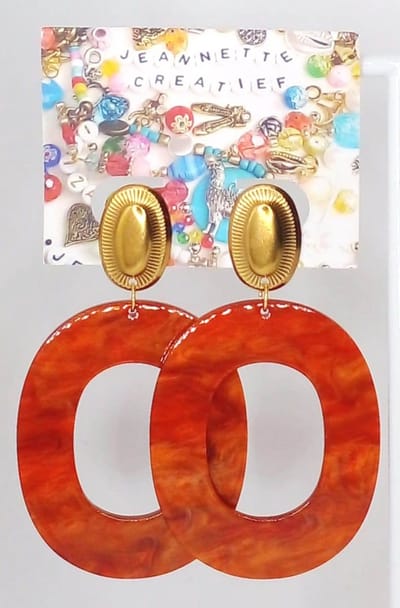 Jeannette-Creatief® - Resin - Dark Orange - Tangerine - Oranje Oorbellen - Resin Oorbellen – Oranje - Gouden Oorbellen - Tangerine - Oorbellen – Oorhangers - Oorbellen dames - Oranje Oorbellen - Herfstlook - Voetbal - WK - Koningsdag