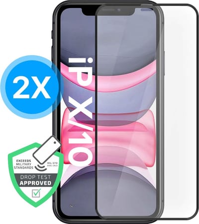 X Screenprotector - 2 Stuks - 9H Gehard Glas - Volledig Bedekt - Vetafstotend - Beschermglas - Military Grade - Scherm - Screen Protector - Geschikt voor iPhone X / 10 - Zwart