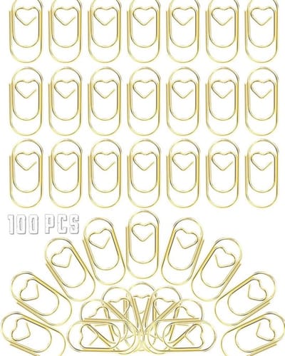 100 stuks - paperclip hartje - Gouden hartvormige paperclips - 0,8 inch kleine paperclips - Leuk - Kleine paperclips geschikt voor kantoor, school, thuis, trouwen - bureauopslag (goud)