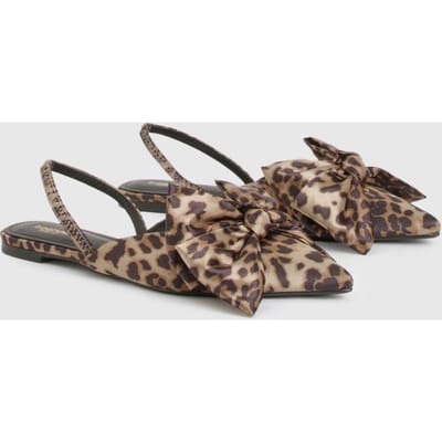boohoo Dames Wide Fit Faux Suede Ballerina's met Strikdetail en Puntige Neus | Luipaardprint | Maat: 37