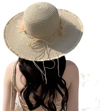 VHV-Premium Zonnehoed Dames met Brede Rand - UPF 50+ UV Bescherming Strohoed - Elegante Strandhoed met Kanten Bloem - Opvouwbare Zomerhoed voor op Reis - Zachte Zonnehoed voor Dames - Beige