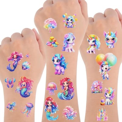 Solidchoice - Set van 24 Waterdichte Tatoeages voor Kinderen met Zeemeerminnen en Eenhoorns