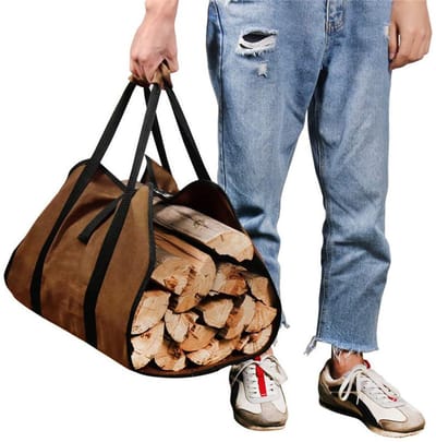 Houtdraagtas - Draagtas voor houtblokken - Canvas tassen voor buitenkamperen - Houtopslag voor open haarden - Accessoires voor houtkachels - Waterbestendige draagtas met handvatten voor kampeertrips - 2 stuks (bruin)