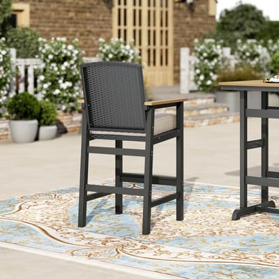 Tuin Bartafel Set 3-delig 75x66x106 cm met 2 Barkrukken en Kussens – Rotan & Metaal Outdoor Barset voor Balkon, Terras en Tuin – Zwart/Bruin – HomebyNicole