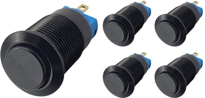 ProRide Mini Drukschakelaar ON-OFF - 12mm Metaal - 12V/24V - Bolle Knop - Zwart - 5 stuks