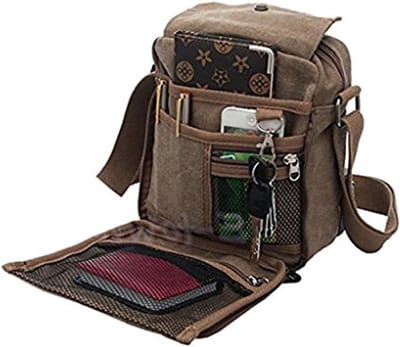 Nieuwe schoudertas en rugzak van retro canvas, praktische handtas voor school en dagelijks gebruik (Koffie)