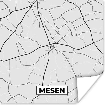 Poster België – Mesen – Stadskaart – Kaart – Zwart Wit – Plattegrond - 100x100 cm XXL