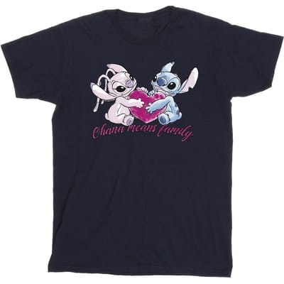 Disney Meisjes Lilo En Stitch Ohana Hart Met Engel Katoenen T-Shirt (Marineblauw)