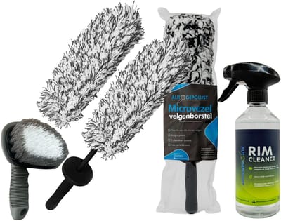 Auto Gepolijst Microvezel Velgenborstel + Velgenreiniger + Banden Borstel – 2 Afneembare Velgenborstels – Wheel Brush – Auto Borstel – Wheel Cleaner - Biologisch Afbreekbaar – Duurzaam – Auto Wassen