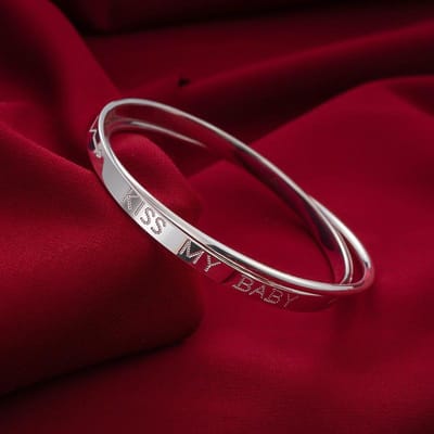 S990 Zilveren Armband Dames Dubbele Cirkel Kissmybaby Eenvoudig Retro Massief Armband Dames Sieraden black