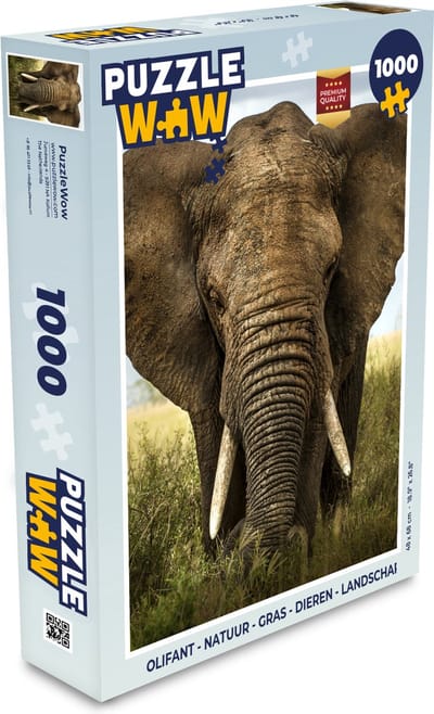 Puzzel Olifant - Natuur - Gras - Dieren - Landschap - Legpuzzel - Puzzel 1000 stukjes volwassenen