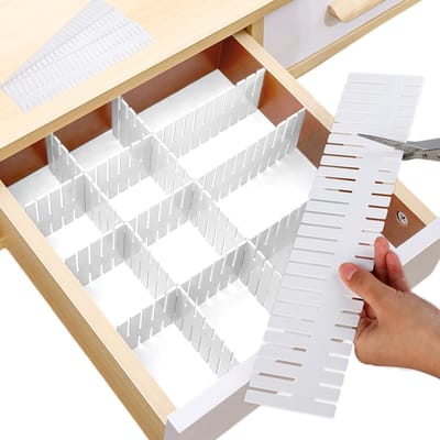 YAGXIG Ladeverdele - Lade Organizer - Ladeverdelers - Doe-het-zelf Lade Organizer - Plastic verdelers - Verstelbaar en op maat te snijden - Geschikt voor het organiseren van lades - Wit - 12 stuks