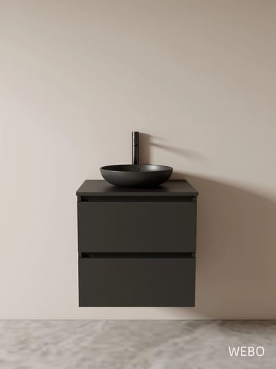 WEBO 60cm Sydney badkamermeubel volledige set INCLUSIEF mat zwarte waskom en mat zwarte kraan - COMPLETE SET