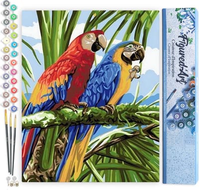 Figured'Art Schilderen op Nummer Volwassenen canvas Papegaaien in de tropen - Handwerk acrylverf Kit DIY Compleet - 40x50cm zonder frame