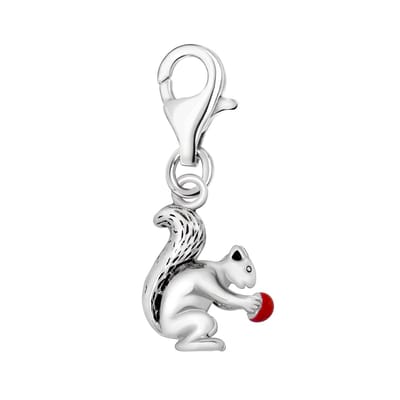 Quiges – 925 - Zilver – Charm - Bedel - Hanger - 3D Eekhoorn met Noot - met – sterling - zilver - karabijnslot - geschikt - voor - Bedelarmband HC274