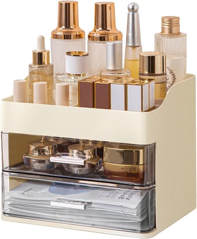 Grote Makeup Organizer met 2 Lades, Ruime Cosmetica Opbergdoos voor Vanity en Badkamer, Ideaal voor Huidverzorging en Make-up Accessoires