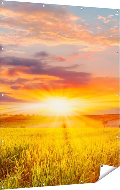 Gards Tuinposter Zonsopgang op het Ma�sveld - 120x160 cm - Tuindoek - Tuindecoratie - Wanddecoratie buiten - Tuinschilderij
