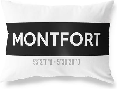 Tuinkussen MONTFORT - LIMBURG met coördinaten - Buitenkussen - Bootkussen - Weerbestendig - Jouw Plaats - Studio216 - Modern - Zwart-Wit - 50x30cm