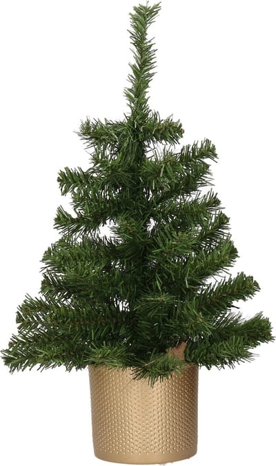 Kunstboom/kunst kerstboom 75 cm met gouden pot - Kunstboompjes/kerstboompjes