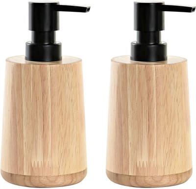 Zeeppompje/dispenser - 2x - bruin - bamboe hout - 8 x 16 cm - keuken/toilet/badkamer - lotion pompje