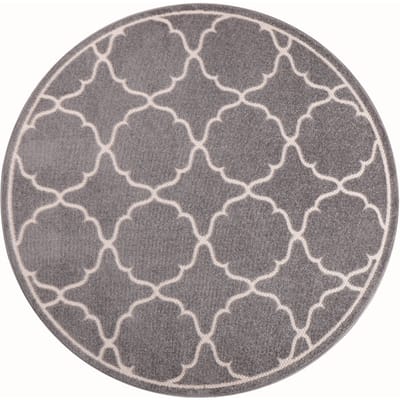 Muratap Berlin outdoor vloerkleed binnen en buiten laagpolig tapijt tuin licht grijs- 120 cm rond