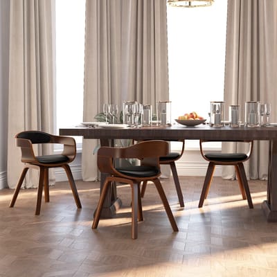 vidaXL - Eetkamerstoelen - 4 - st - gebogen - hout - en - kunstleer - zwart