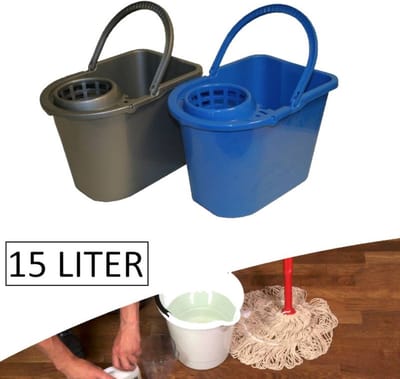 Benson Dweilemmer met wringer - 15 liter - Stevig kunststof - Grijs of blauw
