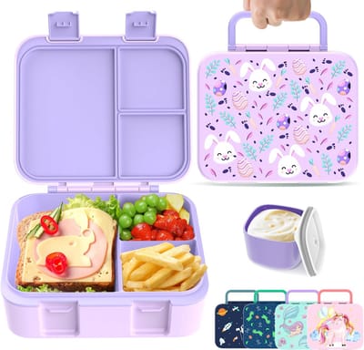 Thijox - Lunchbox voor Kinderen, Bento-dozen met Meerdere Compartimenten, Voedselopslagcontainer voor Peuters, Jongens en Meisjes, Paars-Konijn, Ideaa