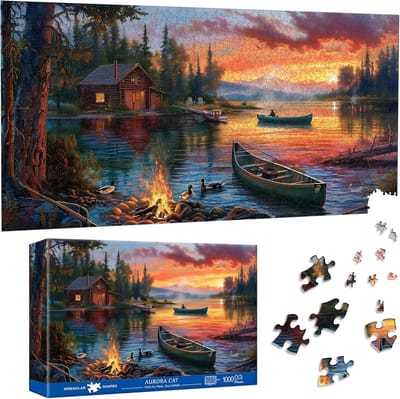 Puzzel 1000 stukjes - Legpuzzel volwassenen - Ontspanning thuis - Speciale vorm stukjes - 41 x 80 cm - Zonsondergang meer
