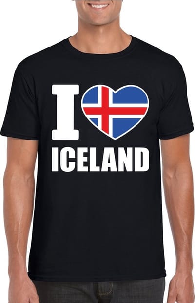 Zwart I love Ijsland supporter shirt heren - Ijslands t-shirt heren S