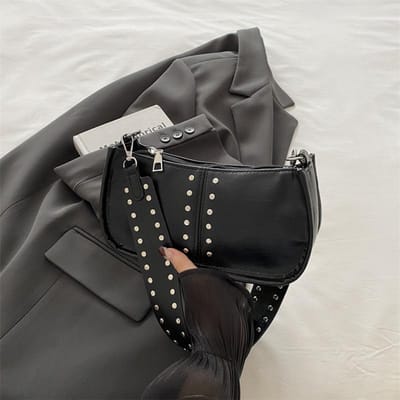 High-end Modieuze Schoudertas voor Dames in de Herfst Nieuwe Retro Olieleer Casual Crossbody Tas Modieuze Klinknagels voor Dames gray