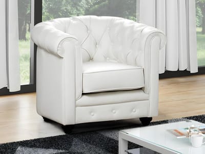 Vente-unique Fauteuil CHESTERFIELD van kunstleer - Wit