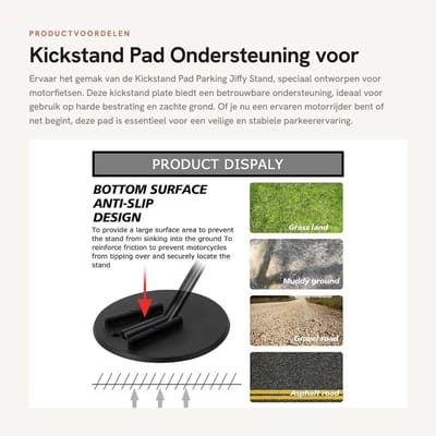 Dailygoods- Kickstand Pad Universele Montage - Ondersteuning Kickstand Plate - Motorfiets Accessoires - Helpt Parkeren - Geschikt voor Zachte Grond - Motorsteun
