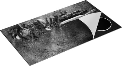Chefcare Inductie Beschermer Kruiden met Groentes op Grijs Beton - Zwart Wit - 95x50 cm - Afdekplaat Inductie - Kookplaat Beschermer - Inductie Mat