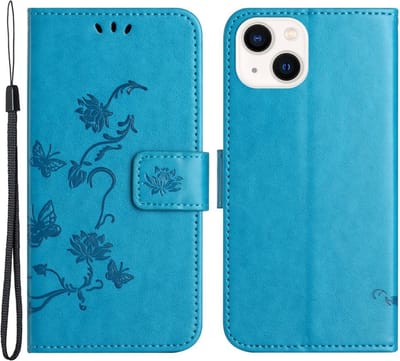 Coverup Hoesje - Geschikt voor iPhone 15 Plus Hoesje - Coverup Bloemen & Vlinders Book Case - Blauw