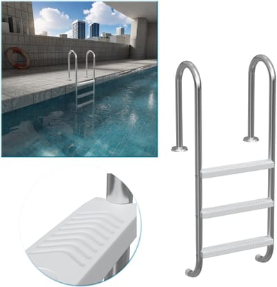 Froadp Zwembadladder Veiligheidsladder Verhoogde zwembadladder Ladder met 3 treden, geschikt voor zwembaden met een diepte van 1-1,4 meter Privézwembaden, professionele zwembaden, recreatieve waterparken