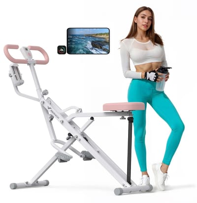 MERACH Buiktreiner buikspiertrainer - rugtrainer met tablethouder - LCD-monitor - 3 verstelbare weerstandsbanden - hometrainer inklapbaar - verstelbare zitting - full-body training - tot 158 kg