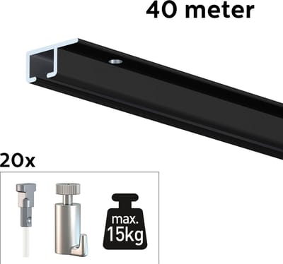 Artiteq Schilderij Ophangsysteem 40 meter All-in-one Top Rail 15kg / Zwart