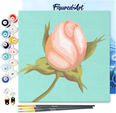 Figured'Art Mini Schilderen op Nummer Volwassenen 20x20cm met lijst Bloemknop - Klein Formaat Creatieve Hobby Kit DIY Art Nummer Compleet
