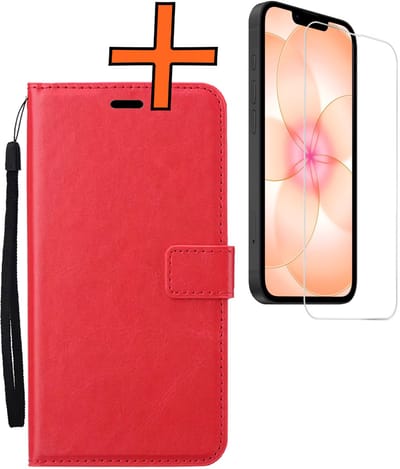 Hoes - Met Screenprotector - Geschikt voor Apple iPhone 17e - Luxe Pasjeshouder - Bookcase Portemonee - Flip Case - Kunstleer Book Case - Flipcase - Book Cover - Walletcase - PortemonneeHoes - Rood