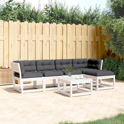 vidaXL - 5-delige - Loungeset - met - kussens - massief - grenenhout - wit