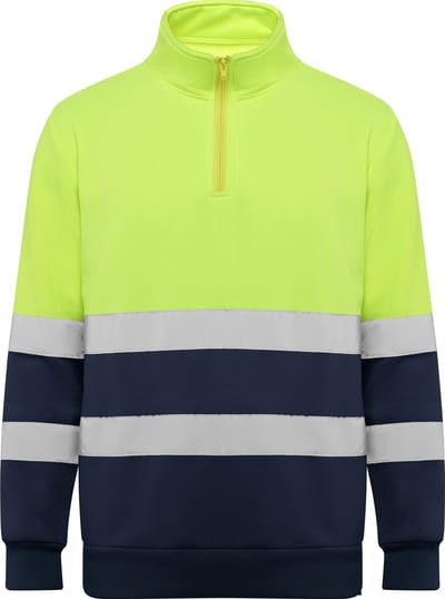 High Visisbility Fleece Shirt Navy Blauw / Fluor Geel, met reflecterende strepen model Spica merk Roly XL