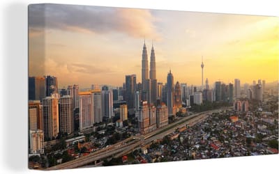 Canvas Schilderij Wolkenkrabbers van Kuala Lumpur - 40x20 cm - Wanddecoratie