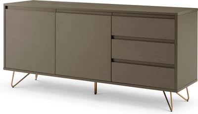Dressoir Lucy Grijs - MDF - Breedte 150 cm - Hoogte 70 cm - Diepte 40 cm - Met lades - Met planken - Met openslaande deuren