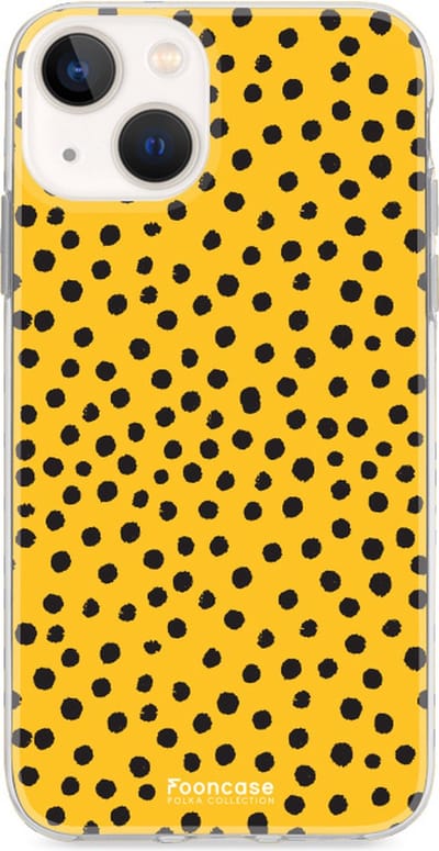 Fooncase Hoesje Geschikt voor iPhone 13 Mini - Shockproof Case - Back Cover / Soft Case - POLKA / Stipjes / Stippen / Oker Geel