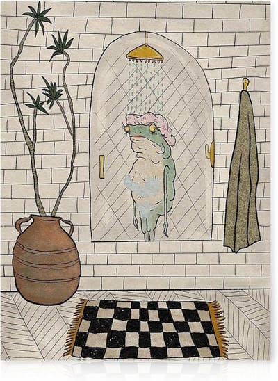 Cosensi - Grappige Badkamer Kunst Aan De Muur, Kikker in Douche Poster, Humor Decor, Dier Thema, Badkamer Foto, Toilet Decoratie, 30×40 cm, Niet Ingelijst