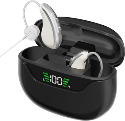 Pro Care Excellent Quality® 2x DSP Intelligent digitaal Gehoorapparaat Oplaadbaar - Gehoorversterker - Tinnitus Masking - Easy Click - Geluid Reductie - Oplaadbare LED Li/Re Box - Voor achter het oor (AHO) links en rechts - Zwart Zilver