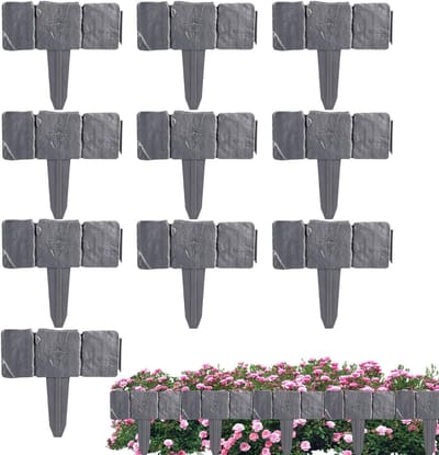 Tuinomheining Imitatiesteen - Decoratieve Tuinrand - Tuin Afscheiden - Vervaagbestendige Kleur - 10 Stuks - Grijs